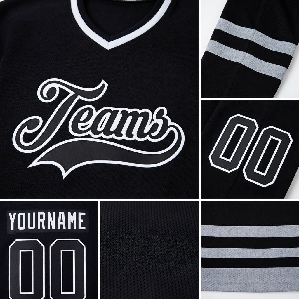 Custom Black Black-Gray Hockey Jersey detail