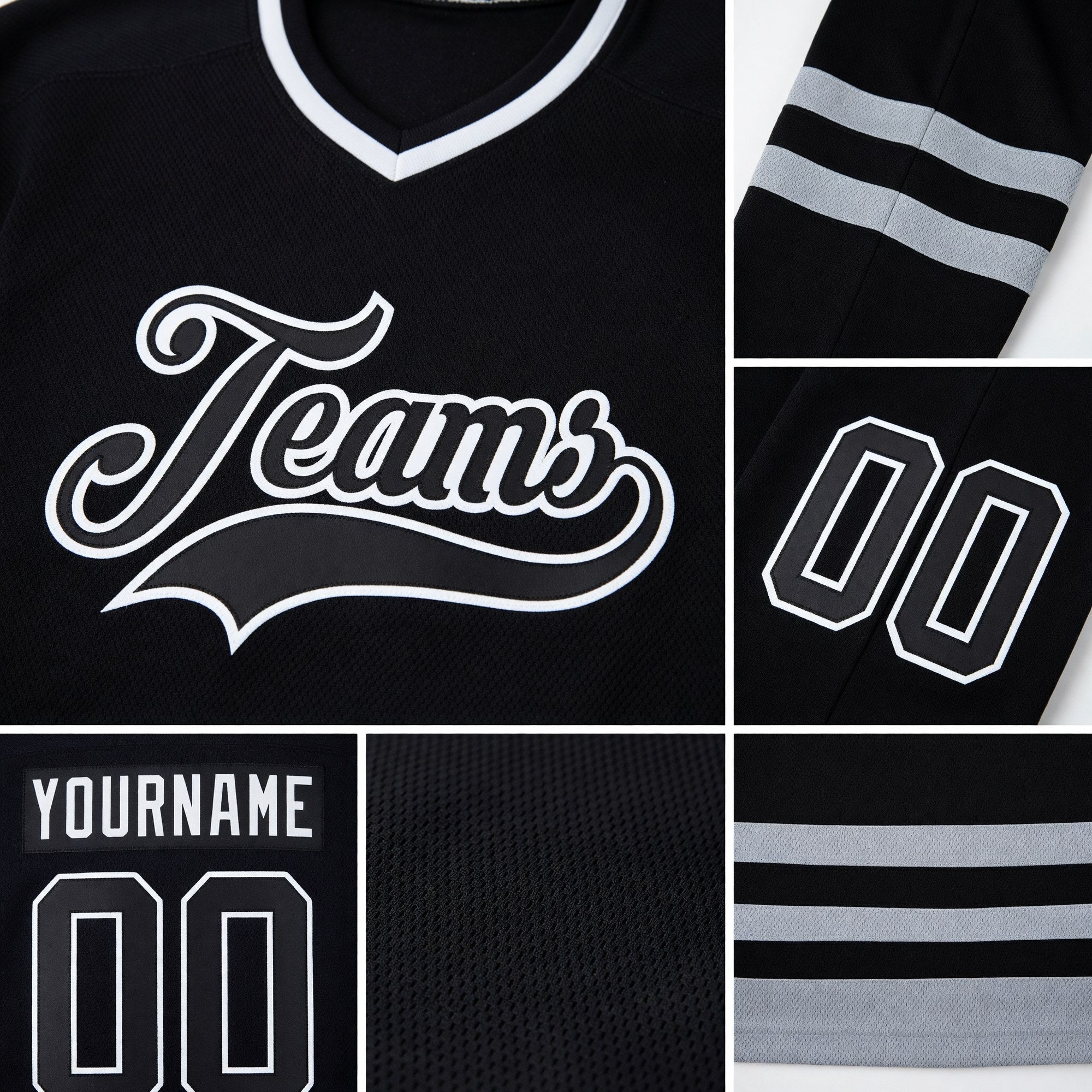 Custom Black Black-Gray Hockey Jersey detail