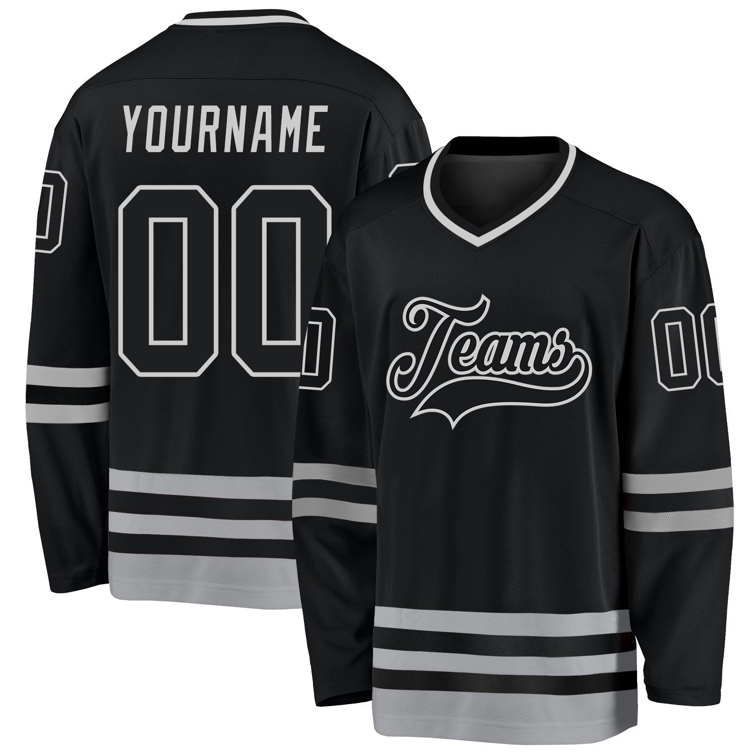 Custom Black Black-Gray Hockey Jersey photo 1