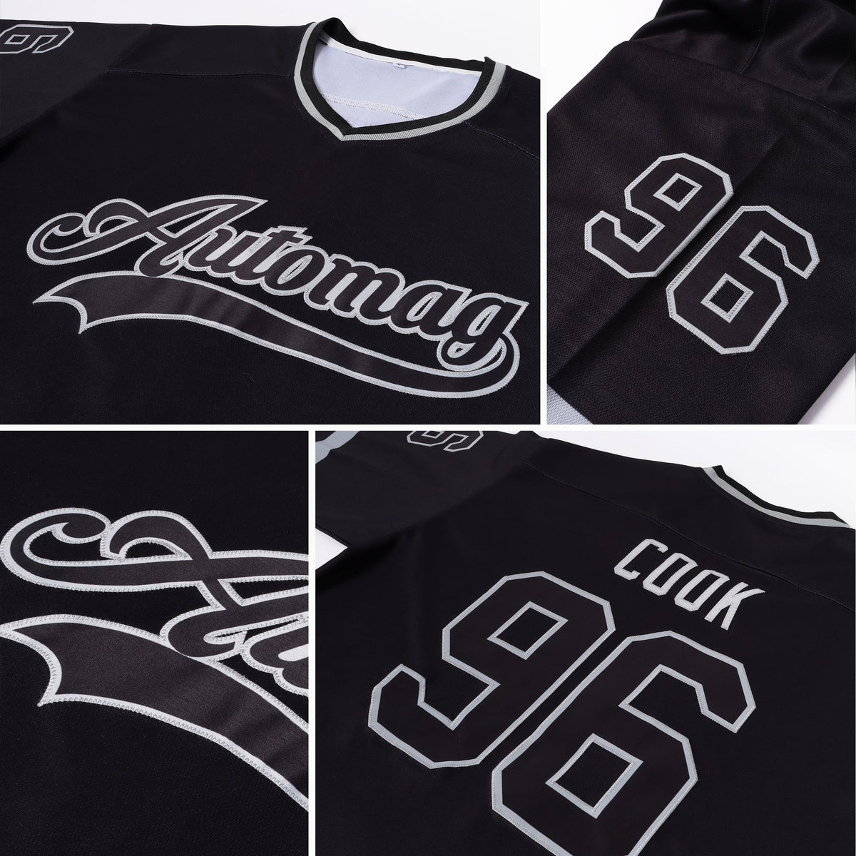 Custom Black Black-Gray Hockey Jersey photo 4