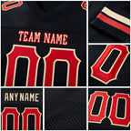 Custom Black Red-Cream Mesh Authentic Football Jersey detail