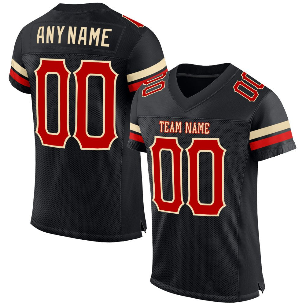 Custom Black Red-Cream Mesh Authentic Football Jersey photo 1