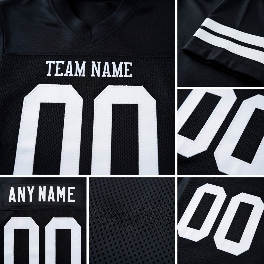 Custom Black White Mesh Authentic Football Jersey detail