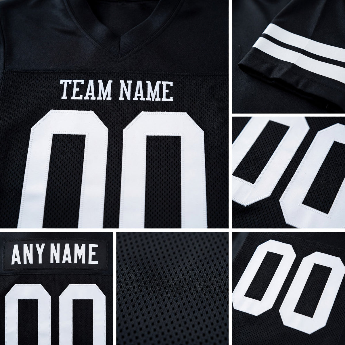 Custom Black White Mesh Authentic Football Jersey detail