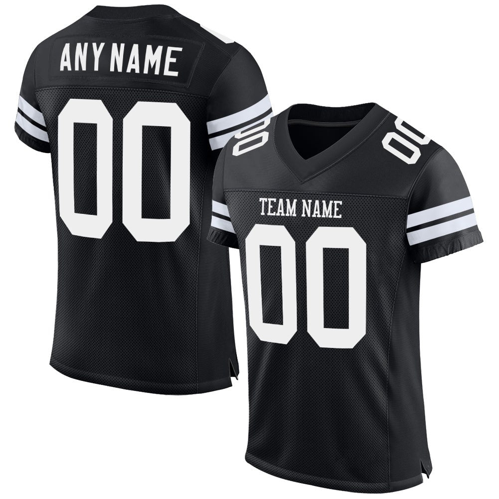 Custom Black White Mesh Authentic Football Jersey photo 1