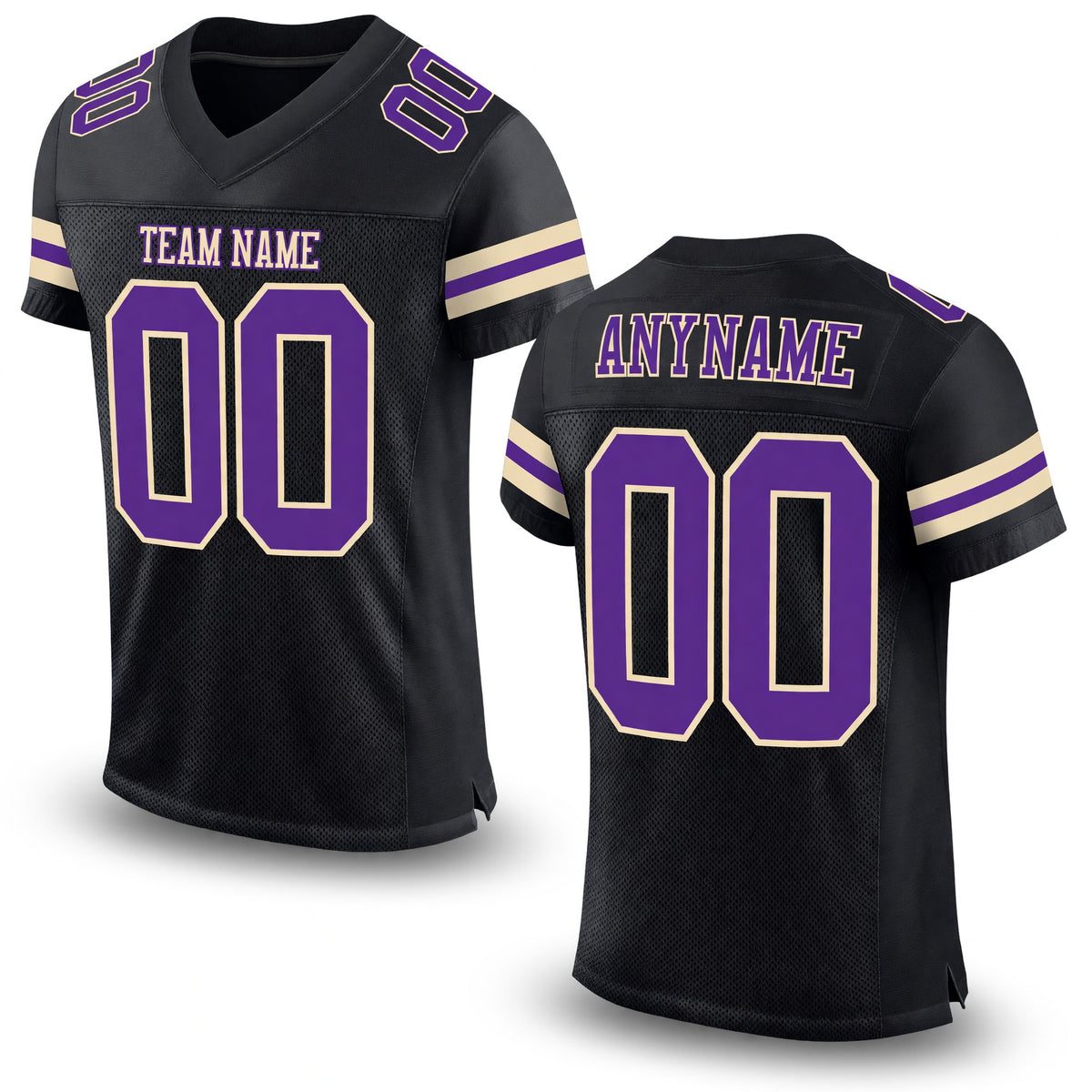 Custom Black Purple-Cream Mesh Authentic Football Jersey