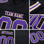 Custom Black Purple-Cream Mesh Authentic Football Jersey detail