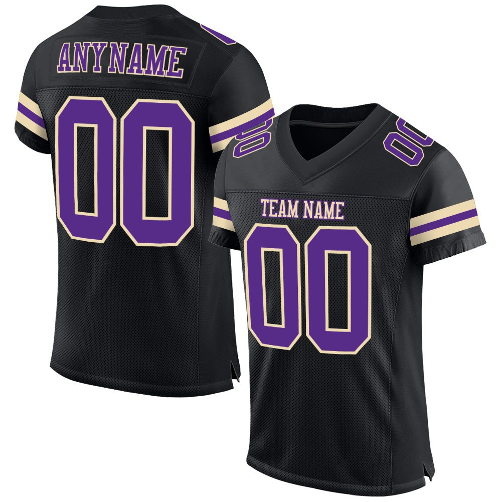 Custom Black Purple-Cream Mesh Authentic Football Jersey photo 1