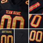 Custom Black Old Gold-Red Mesh Authentic Football Jersey detail