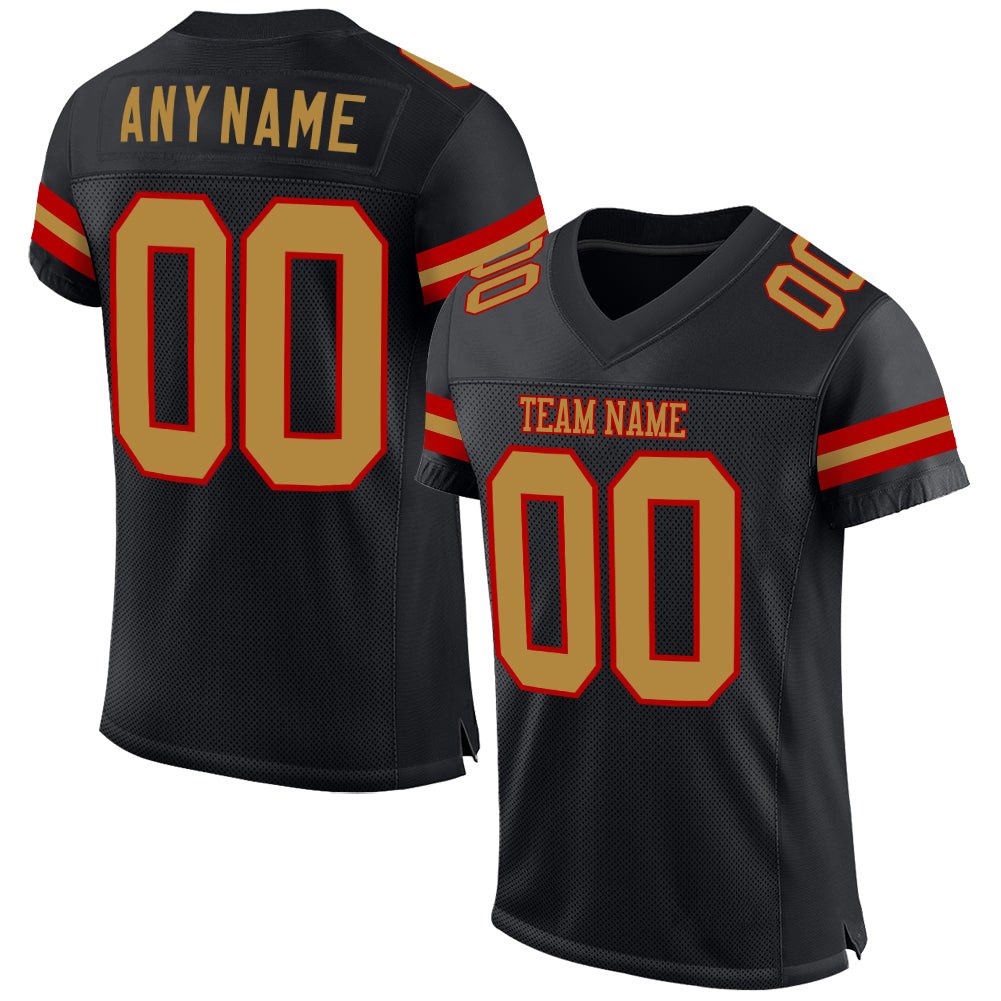 Custom Black Old Gold-Red Mesh Authentic Football Jersey photo 1