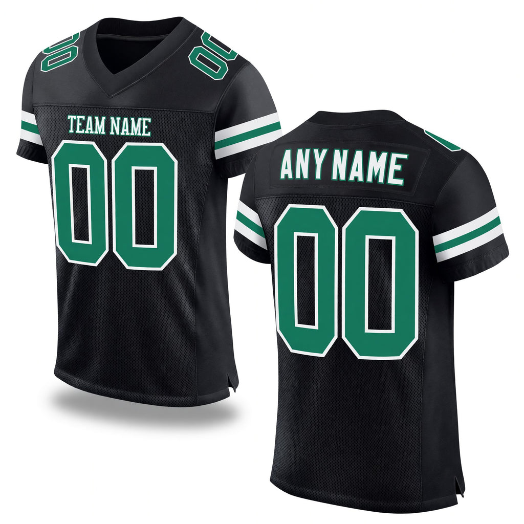 Custom Black Kelly Green-White Mesh Authentic Football Jersey