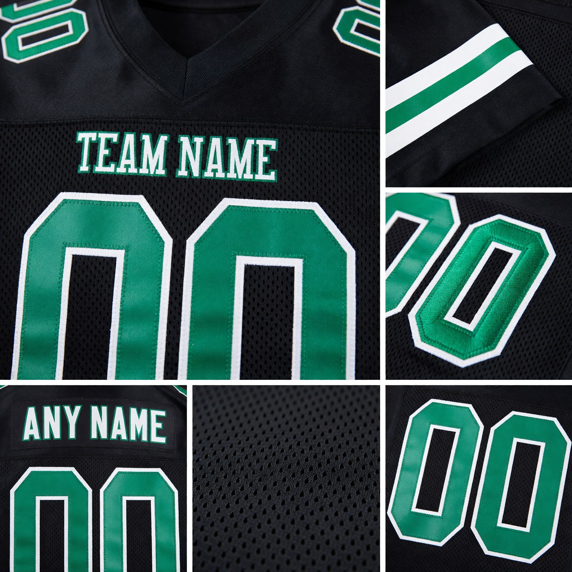 Custom Black Kelly Green-White Mesh Authentic Football Jersey detail