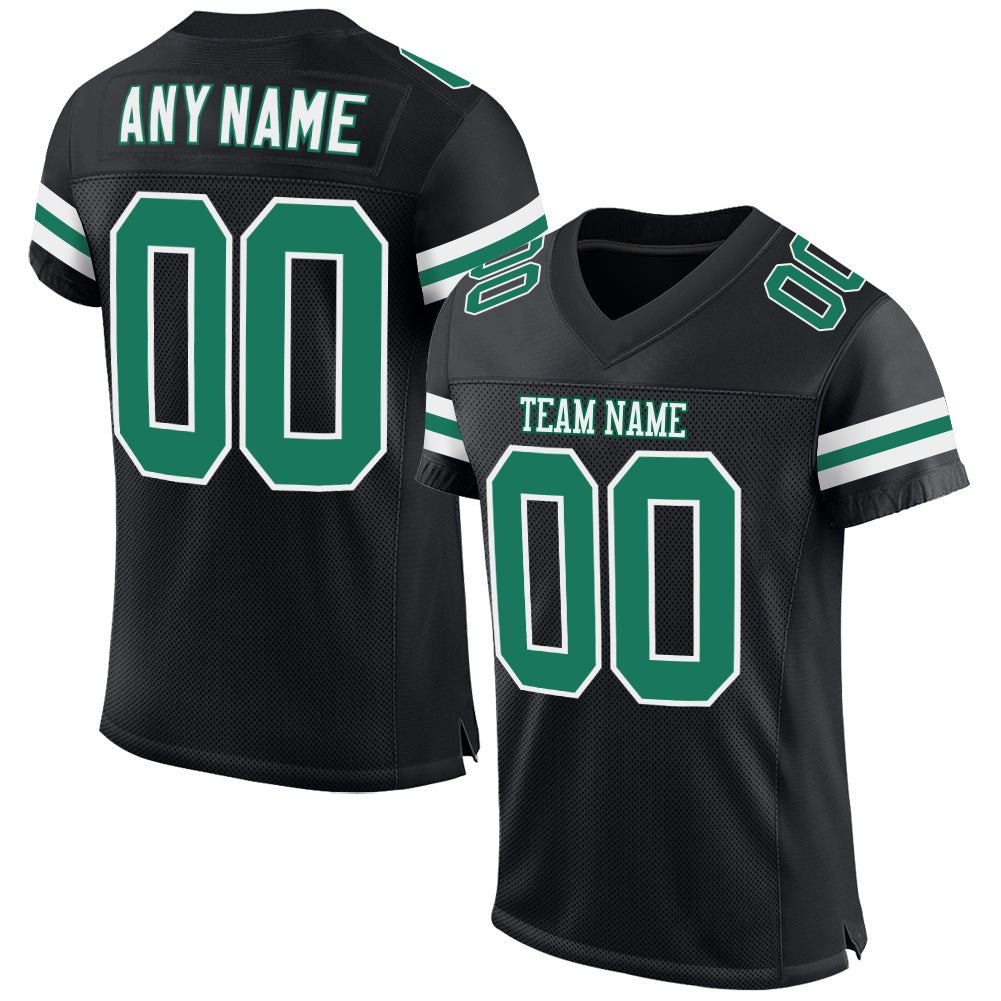 Custom Black Kelly Green-White Mesh Authentic Football Jersey photo 1