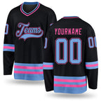 Custom Black Light Blue-Pink Hockey Jersey