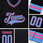 Custom Black Light Blue-Pink Hockey Jersey detail