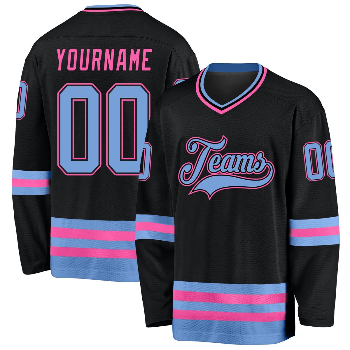 Custom Black Light Blue-Pink Hockey Jersey photo 1