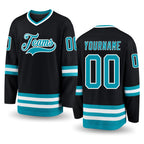 Custom Black Teal-White Hockey Jersey
