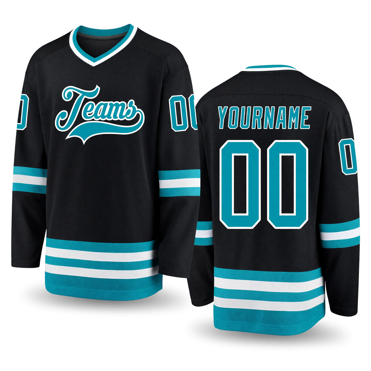 Custom Black Teal-White Hockey Jersey