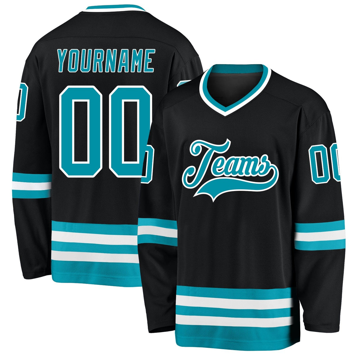 Custom Black Teal-White Hockey Jersey photo 1