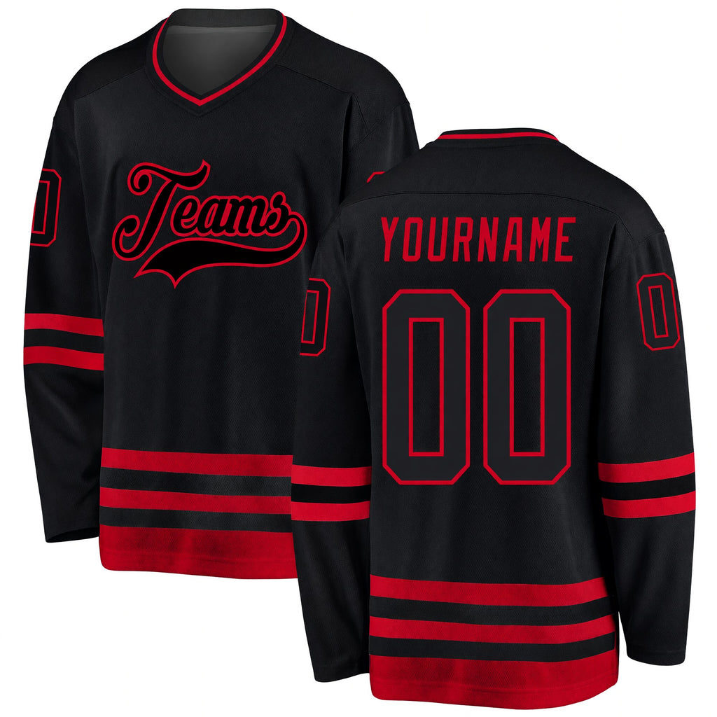 Custom Black Black-Red Hockey Jersey