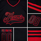 Custom Black Black-Red Hockey Jersey detail