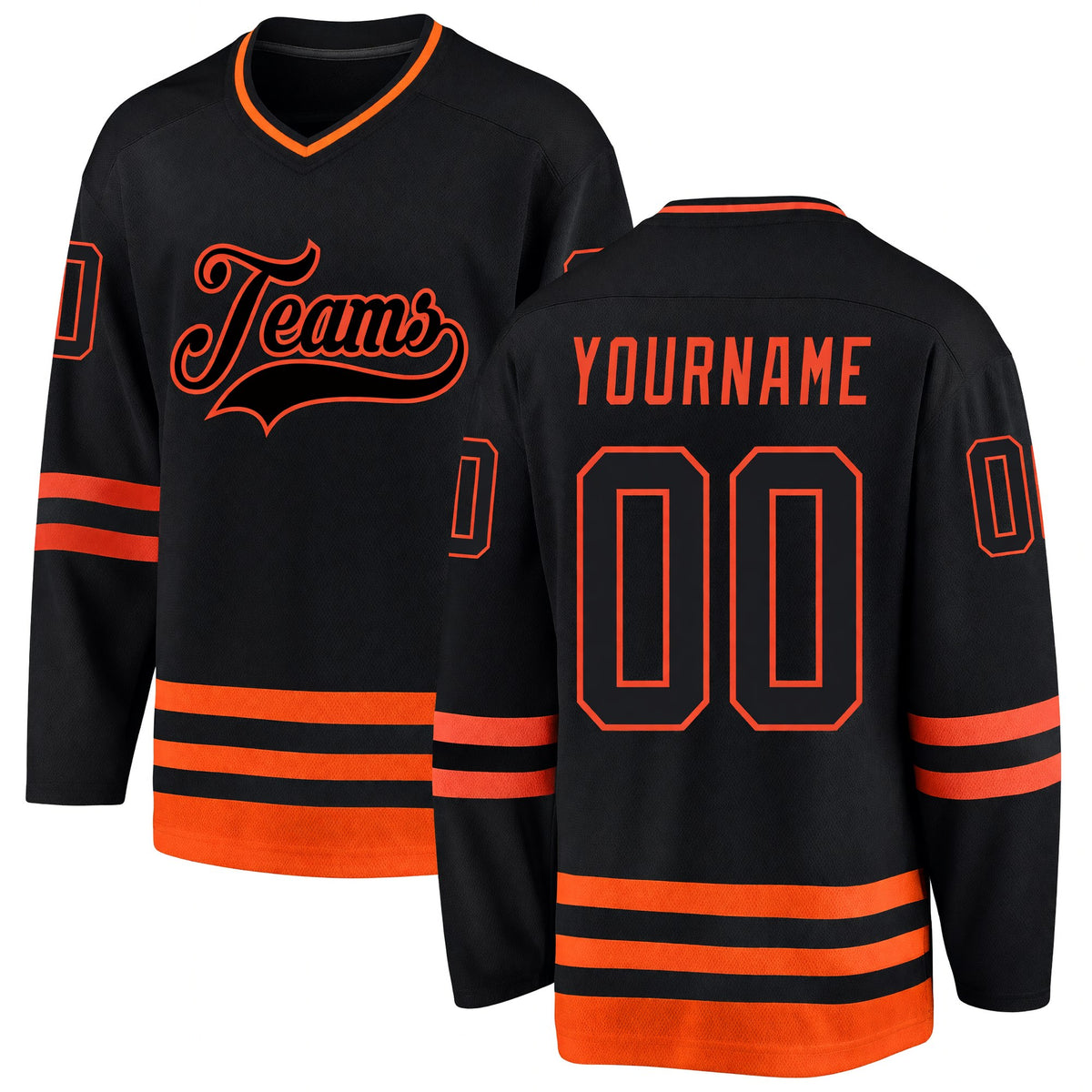 Custom Black Black-Orange Hockey Jersey