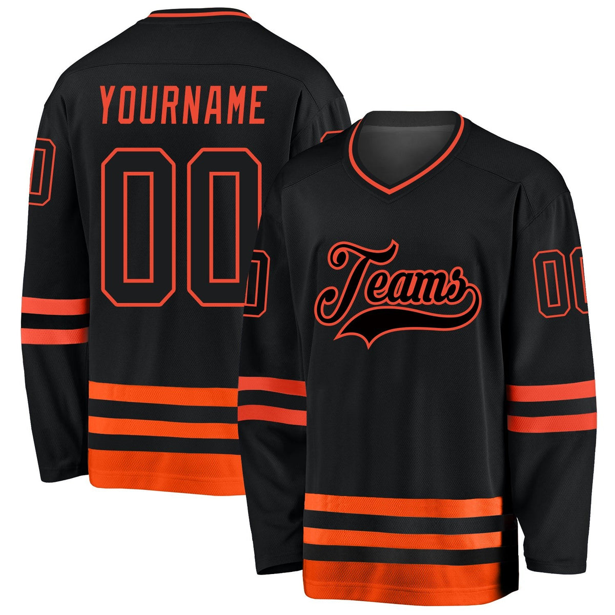 Custom Black Black-Orange Hockey Jersey photo 1