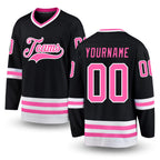 Custom Black Pink-White Hockey Jersey