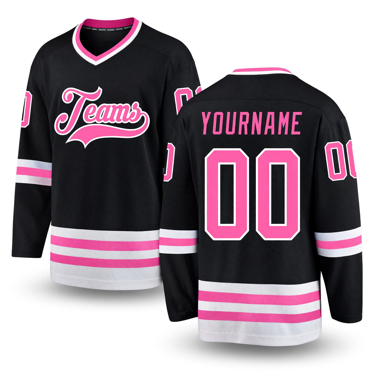 Custom Black Pink-White Hockey Jersey