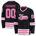 Custom Black Pink-White Hockey Jersey photo 1