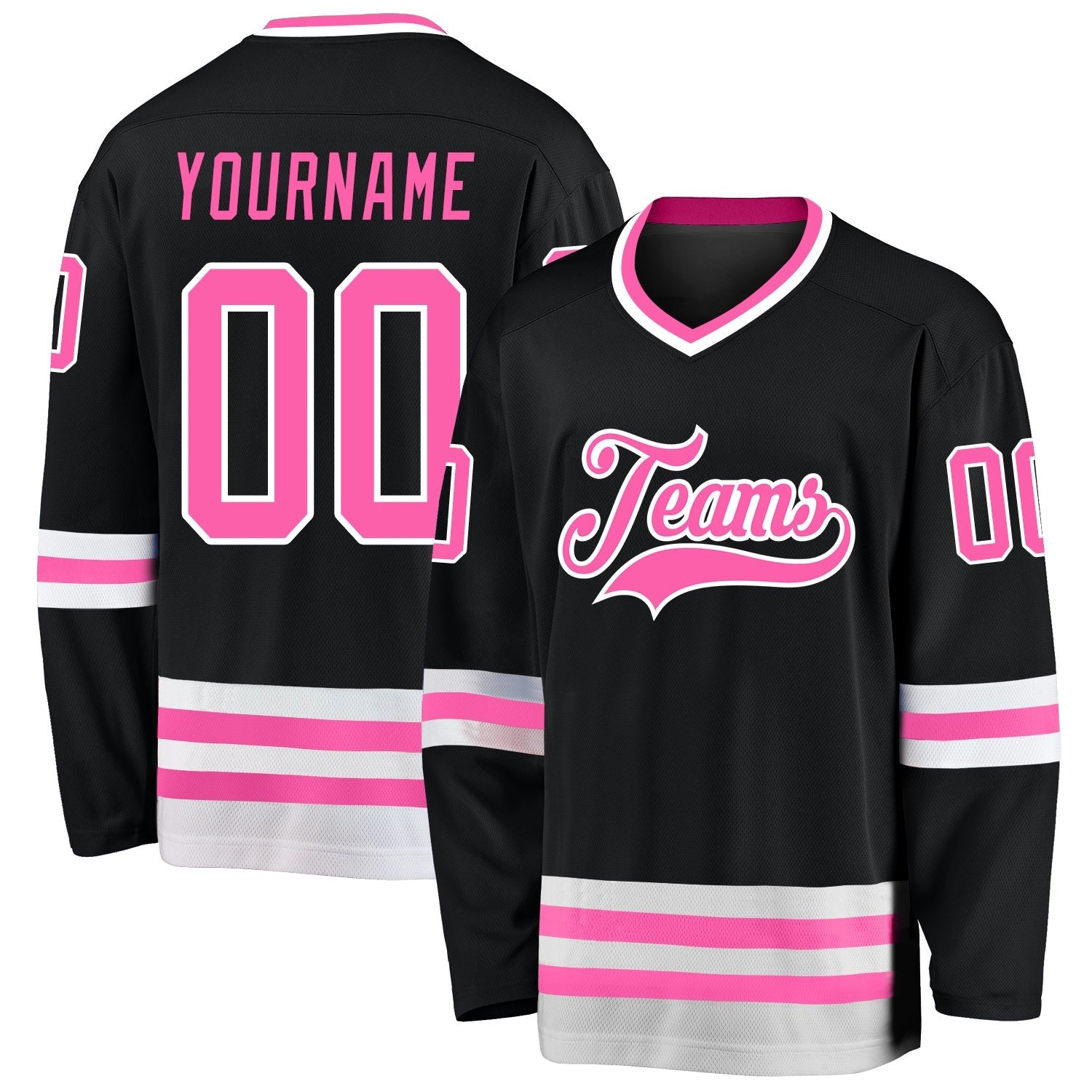 Custom Black Pink-White Hockey Jersey photo 1