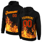 Custom Stitched Black Red-Gold 3D Pattern Design Flame Sports Pullover Sweatshirt Hoodie