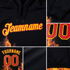 Custom Stitched Black Red-Gold 3D Pattern Design Flame Sports Pullover Sweatshirt Hoodie detail