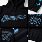 Custom Stitched Black Black-Light Blue 3D Pattern Design Butterfly Sports Pullover Sweatshirt Hoodie detail
