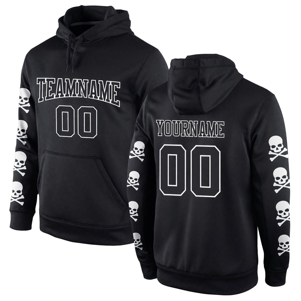Custom Stitched Black Black-White 3D Skull Fashion Sports Pullover Sweatshirt Hoodie