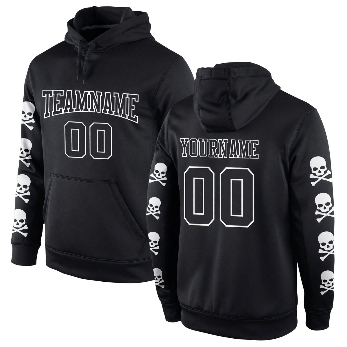 Custom Stitched Black Black-White 3D Skull Fashion Sports Pullover Sweatshirt Hoodie