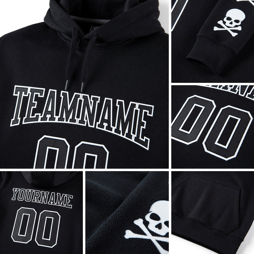 Custom Stitched Black Black-White 3D Skull Fashion Sports Pullover Sweatshirt Hoodie detail
