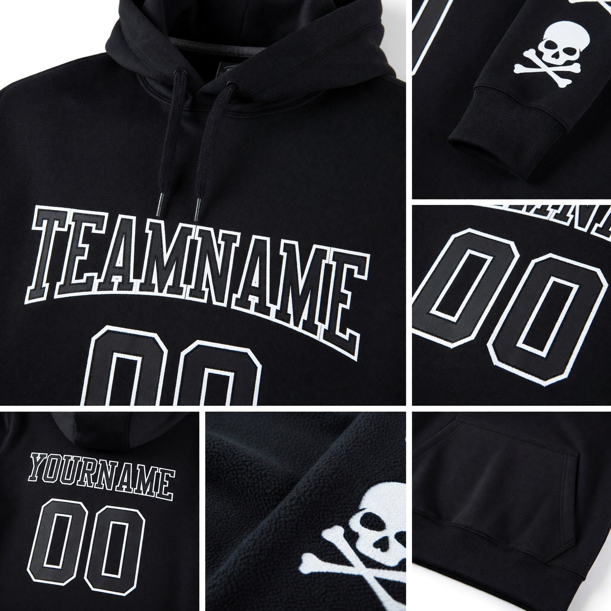 Custom Stitched Black Black-White 3D Skull Fashion Sports Pullover Sweatshirt Hoodie detail