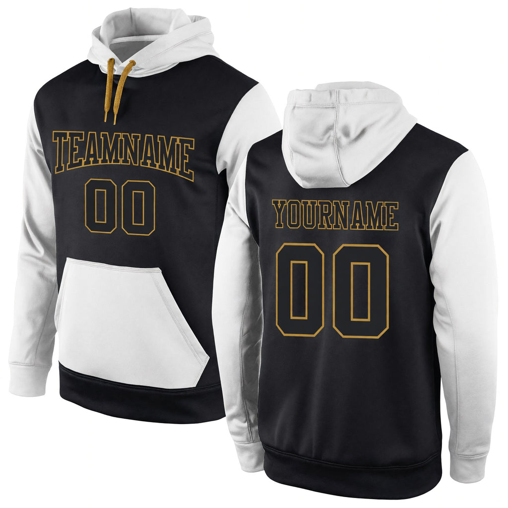 Custom Stitched Black Black-White Sports Pullover Sweatshirt Hoodie
