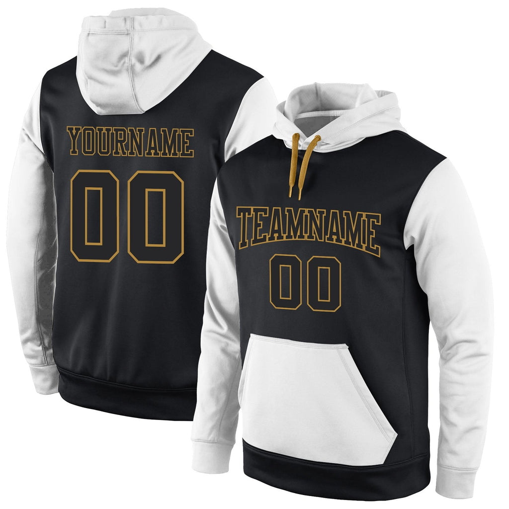 Custom Stitched Black Black-White Sports Pullover Sweatshirt Hoodie photo 1