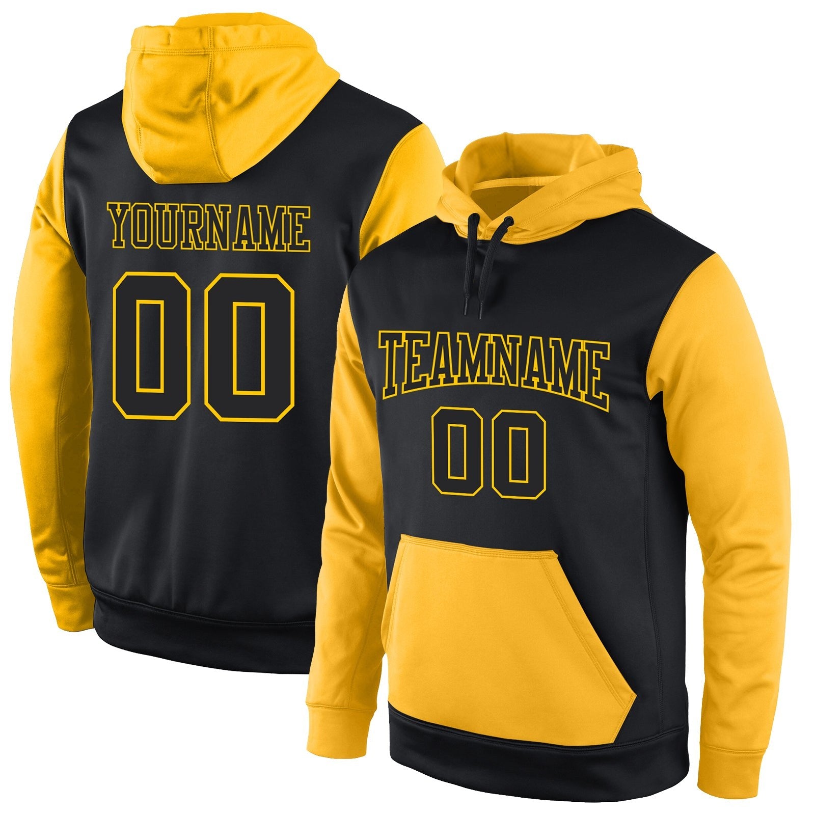 Custom Stitched Black Black-Gold Sports Pullover Sweatshirt Hoodie photo 1