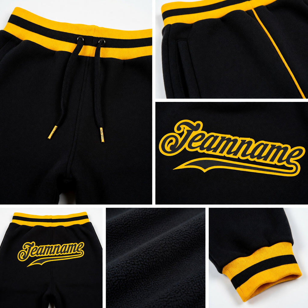 Custom Black Black-Gold Sports Pants detail