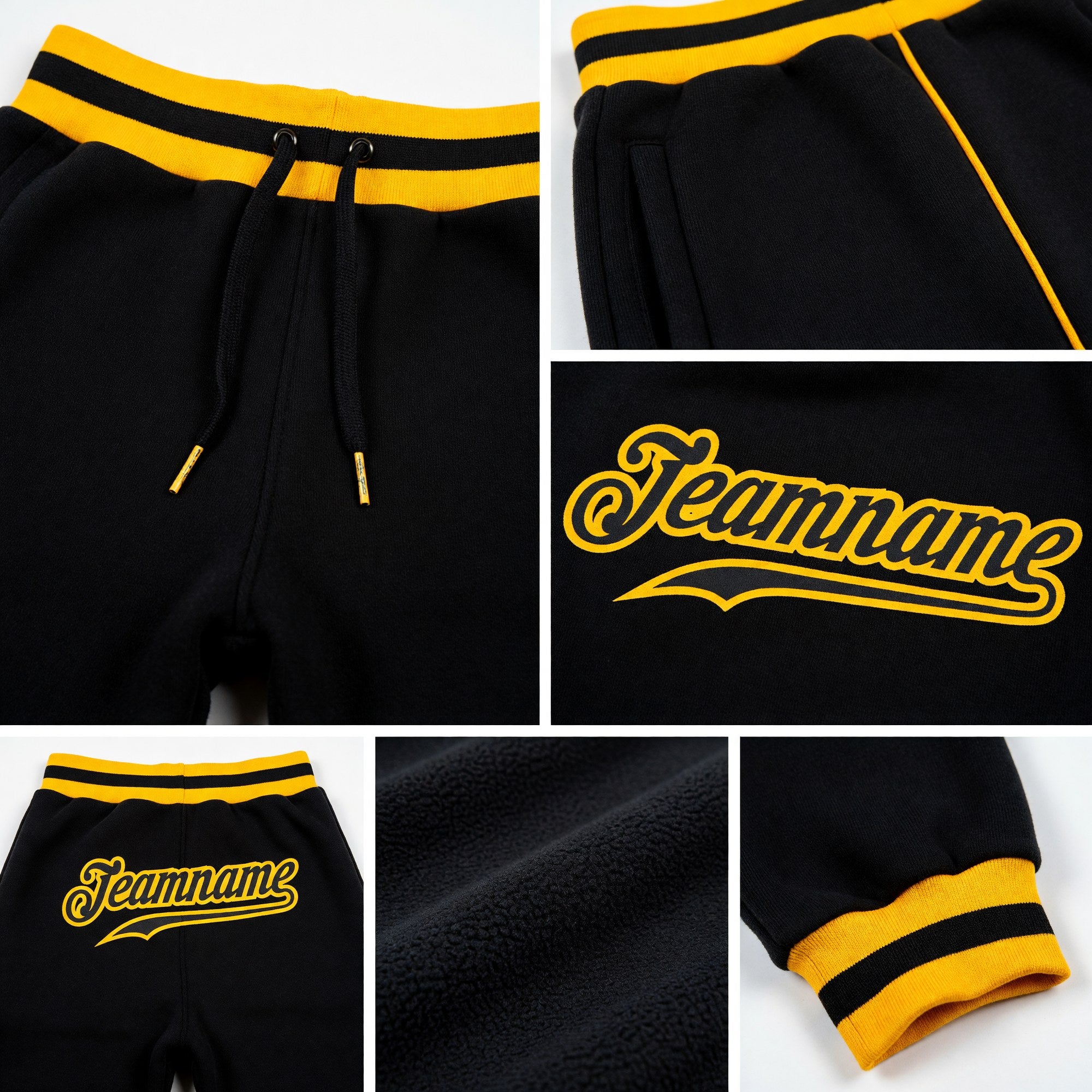 Custom Black Black-Gold Sports Pants detail