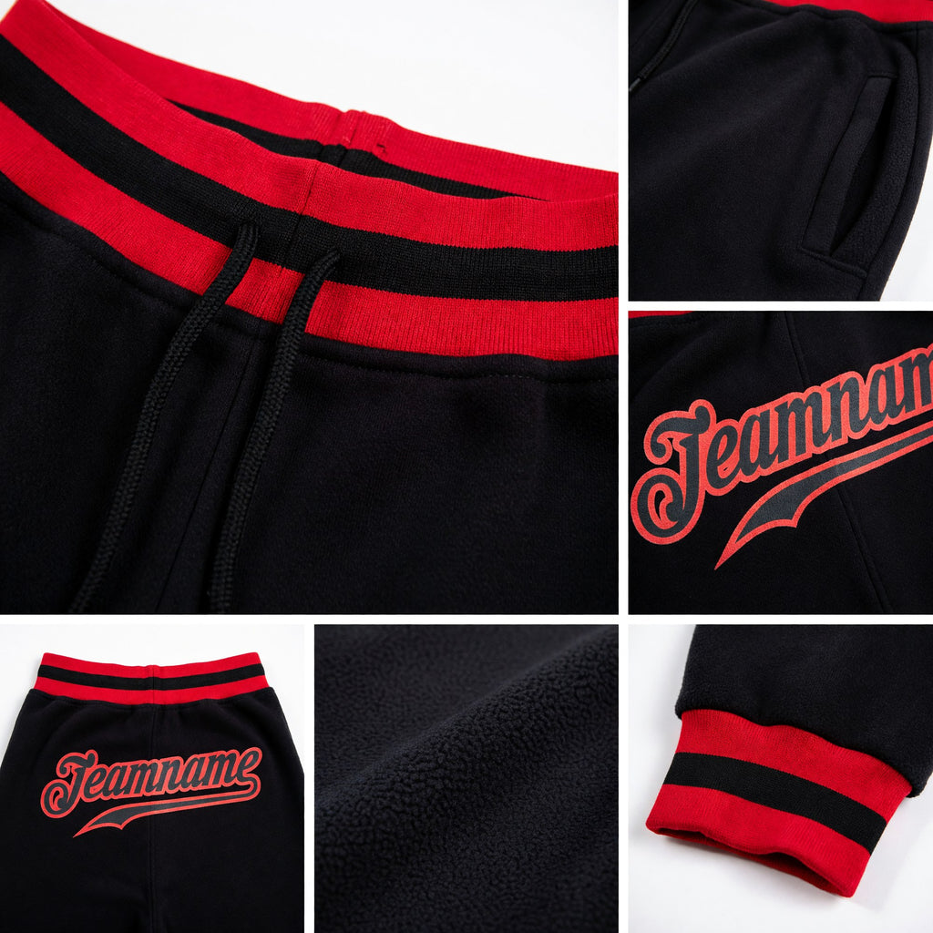 Custom Black Black-Red Sports Pants detail