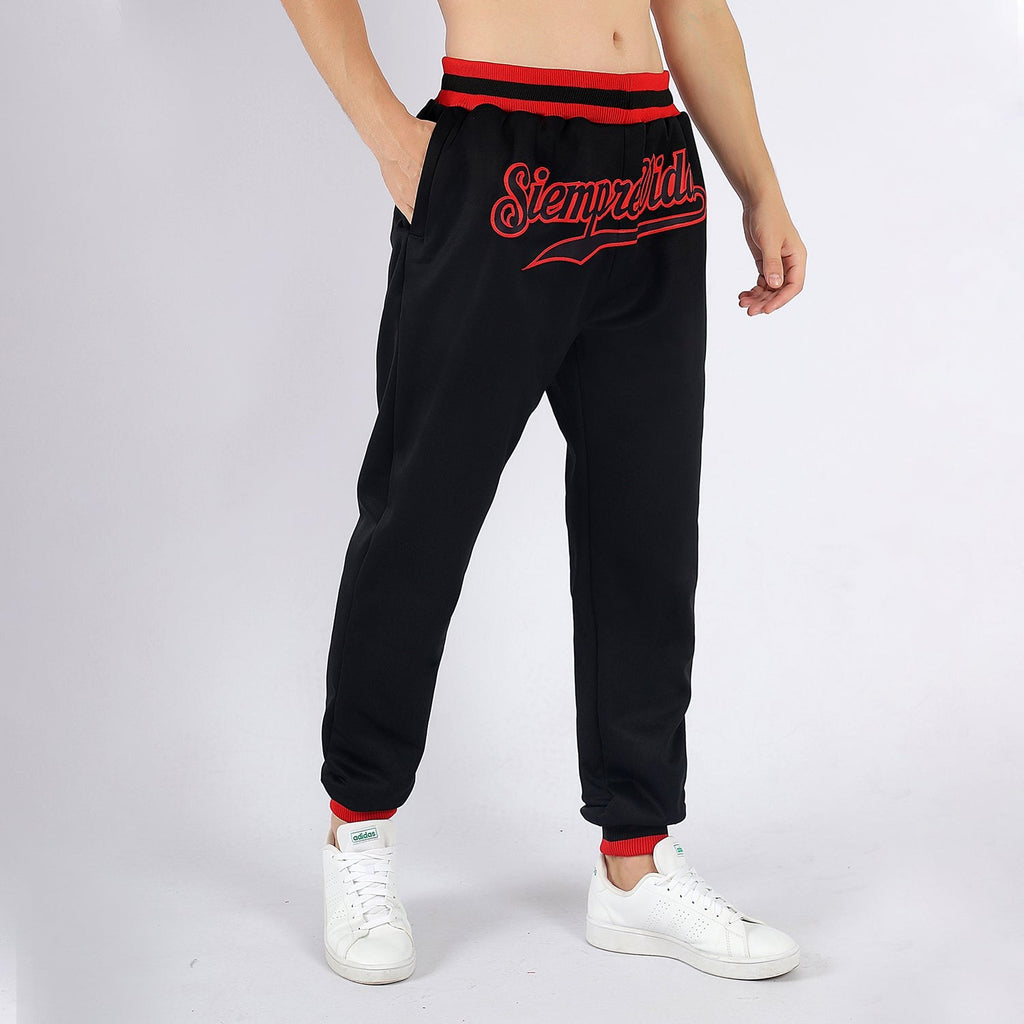 Custom Black Black-Red Sports Pants photo 2