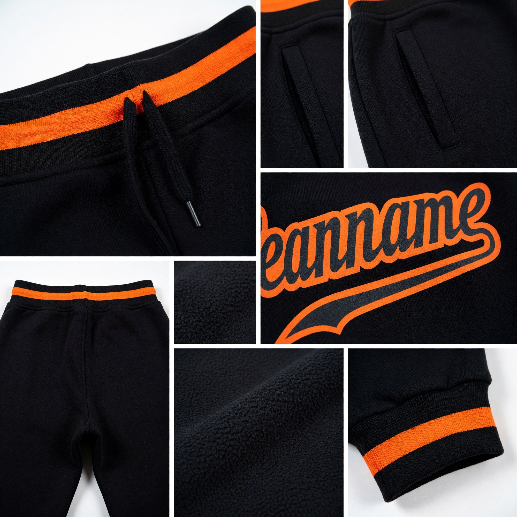 Custom Black Black-Orange Sports Pants detail