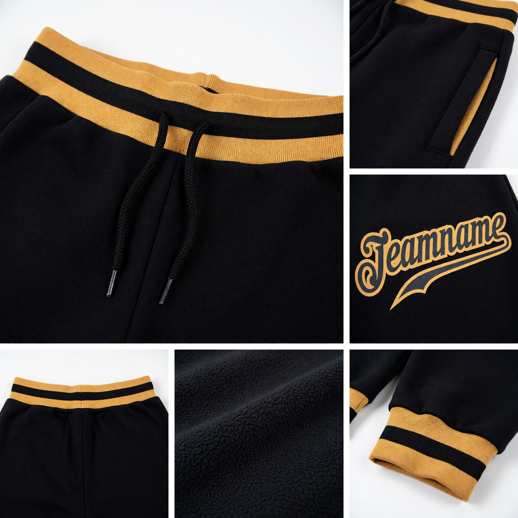 Custom Black Black-Old Gold Sports Pants detail