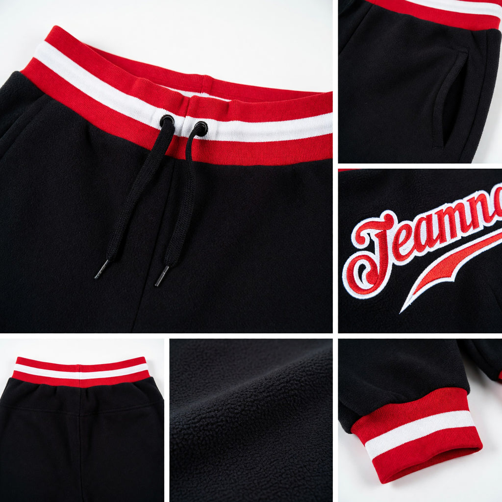 Custom Black Red-White Sports Pants detail