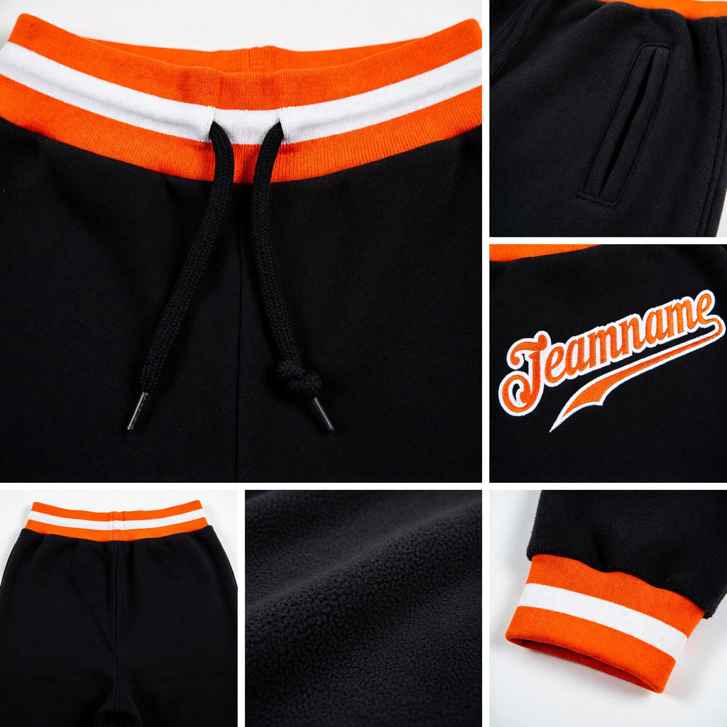 Custom Black Orange-White Sports Pants detail