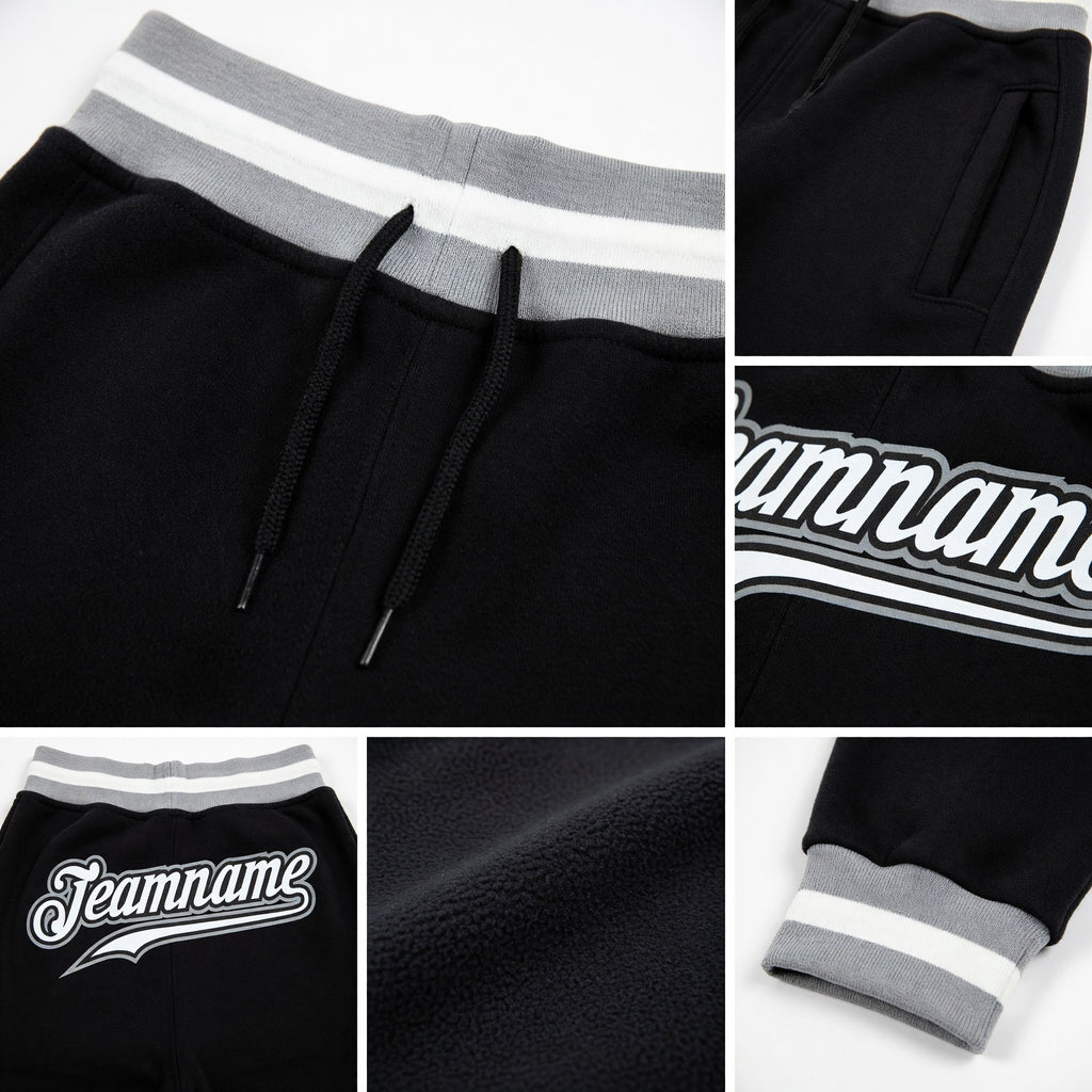 Custom Black White-Gray Sports Pants detail